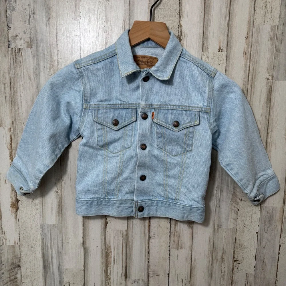 Little Levi's 90s Vtg Orange Tab‎ Snap Button Denim Jacket Kids Size 6 USA